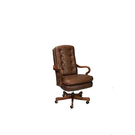 Lisbon Office Chair with Exposed Wood Arms and Exposed Wood Feet on Rollers
